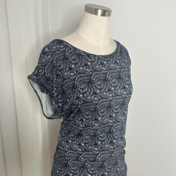 maje Blue & White Ruched Stretch Knit Dress - Size 3 (US M/L) - Paisley Swirl - Picture 3 of 11